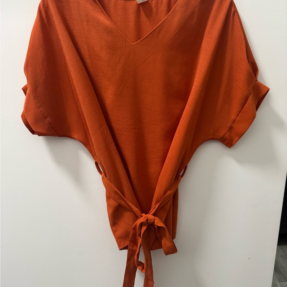 Orange V-Neck Tie-Back Top
